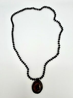 Black and Brown Beaded Agate Charmed Necklace